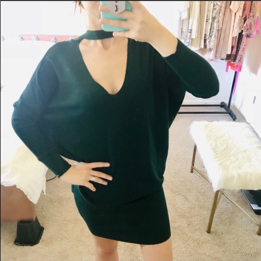 Zara knit green choker sweater jumper dress